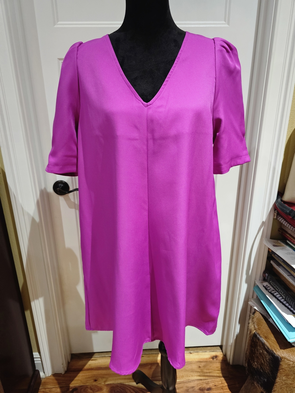 glam V-Neck Midi Dress in Fuchsia, NWT